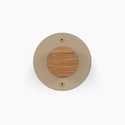 Runda Coat Rack 1 round wall hook with wood center and metal mounting plate