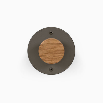 Runda Coat Rack 1 circular wall hook with a dark metal plate and round solid hardwood accent