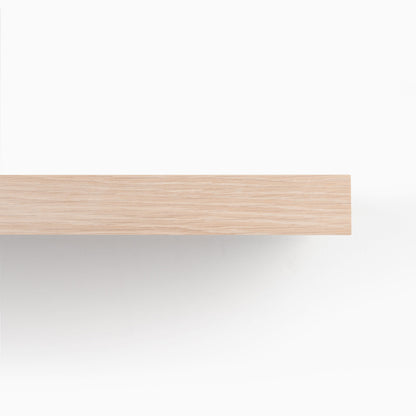 Unfinished White Oak Wood Slab showing smooth natural grain and light hardwood texture for minimalist wall shelving.