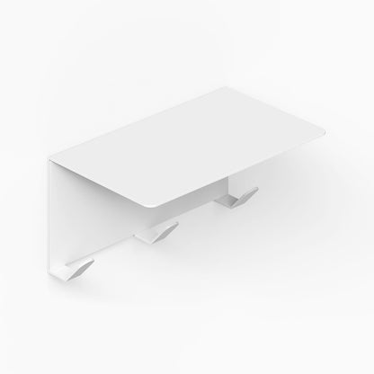 Minimalist white Splendid Shelf + Coat Hooks with three integrated hooks, designed for durable, rust-resistant organization and display.