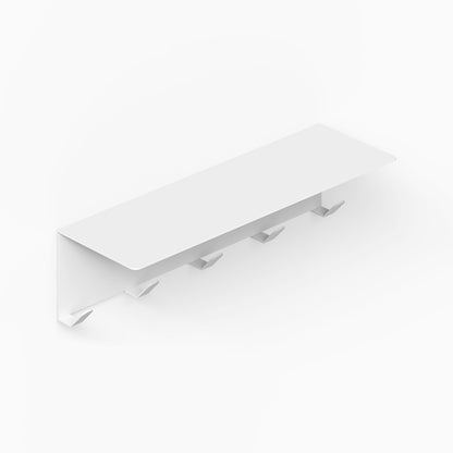 Minimalist white Splendid Shelf + Coat Hooks with five hooks, designed for functional wall organization and durable American-made quality.