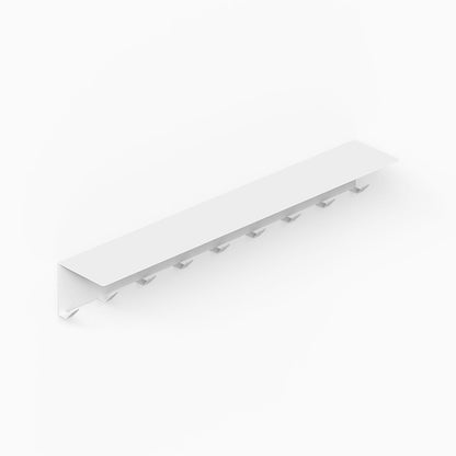 Splendid Shelf + Coat Hooks in white with nine hooks, minimalist design maximizing wall space for organized entryways and living areas.