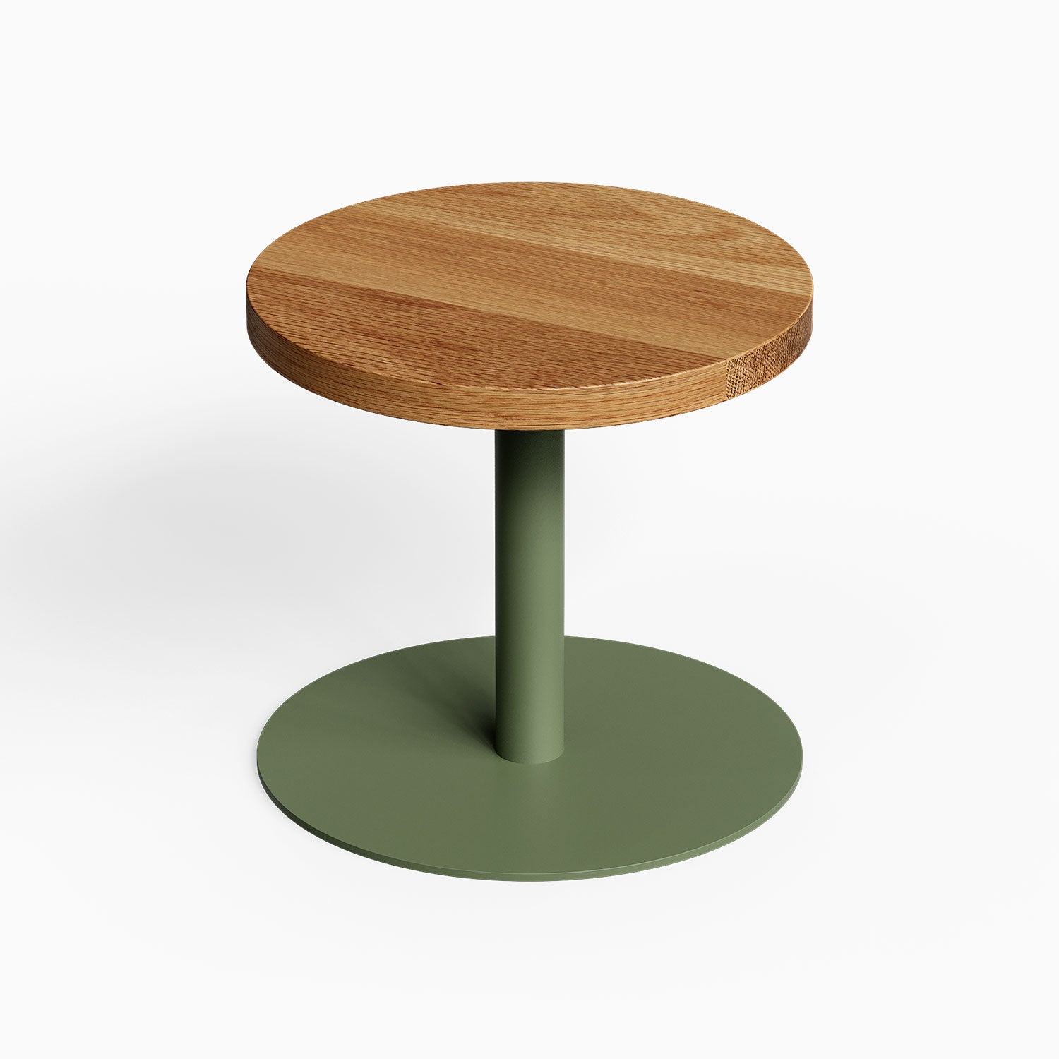 Spot On Side Table with round wood top and green pedestal base for minimalist functional room organization