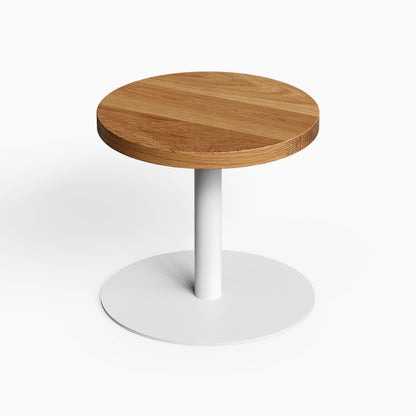 Spot On Side Table with round wood top and white pedestal base
