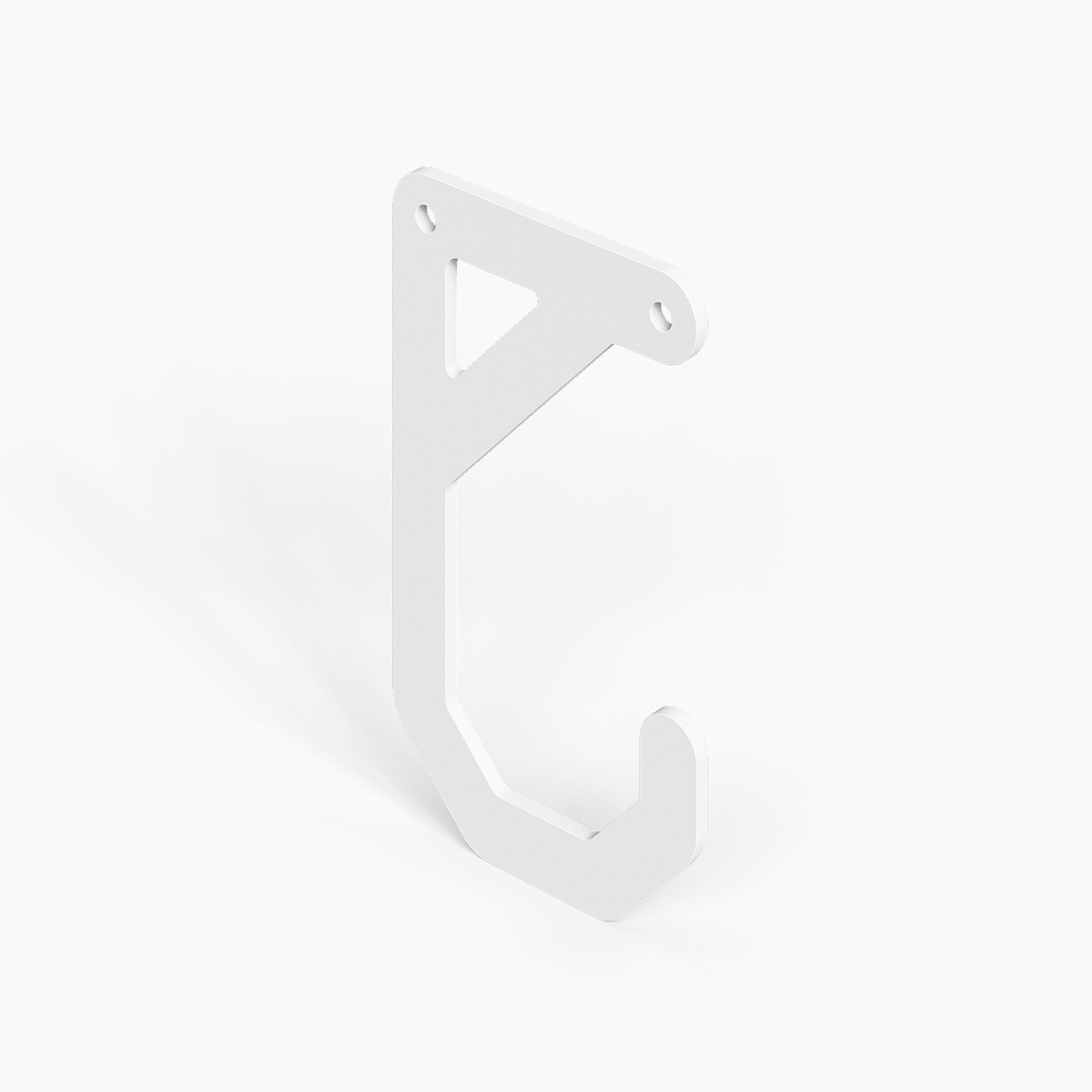 White metal Studly Wall Storage System Ceiling Hook designed for durable, minimalist wall hooks to maximize organization and display spaces.
