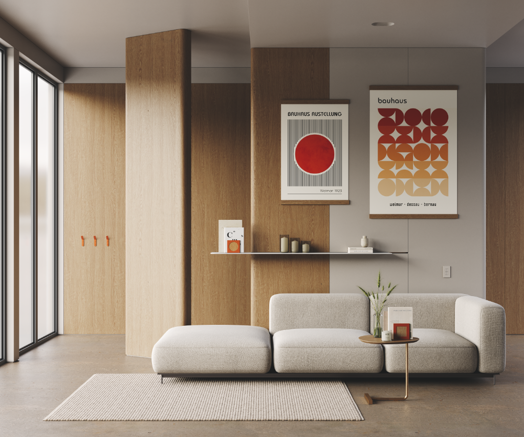 Clearance — Tromso Steel Floating Shelf — 17.5" length x 6" depth steel shelf in modern living room with minimalist decor