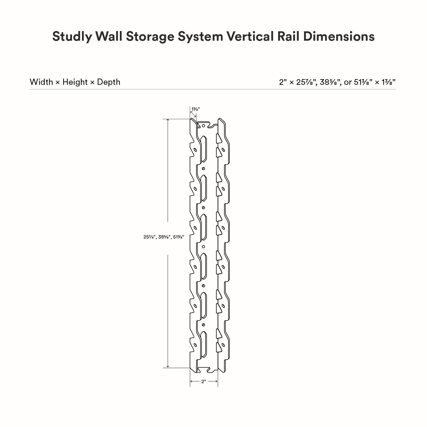 Studly Wall Storage System Vertical Rail