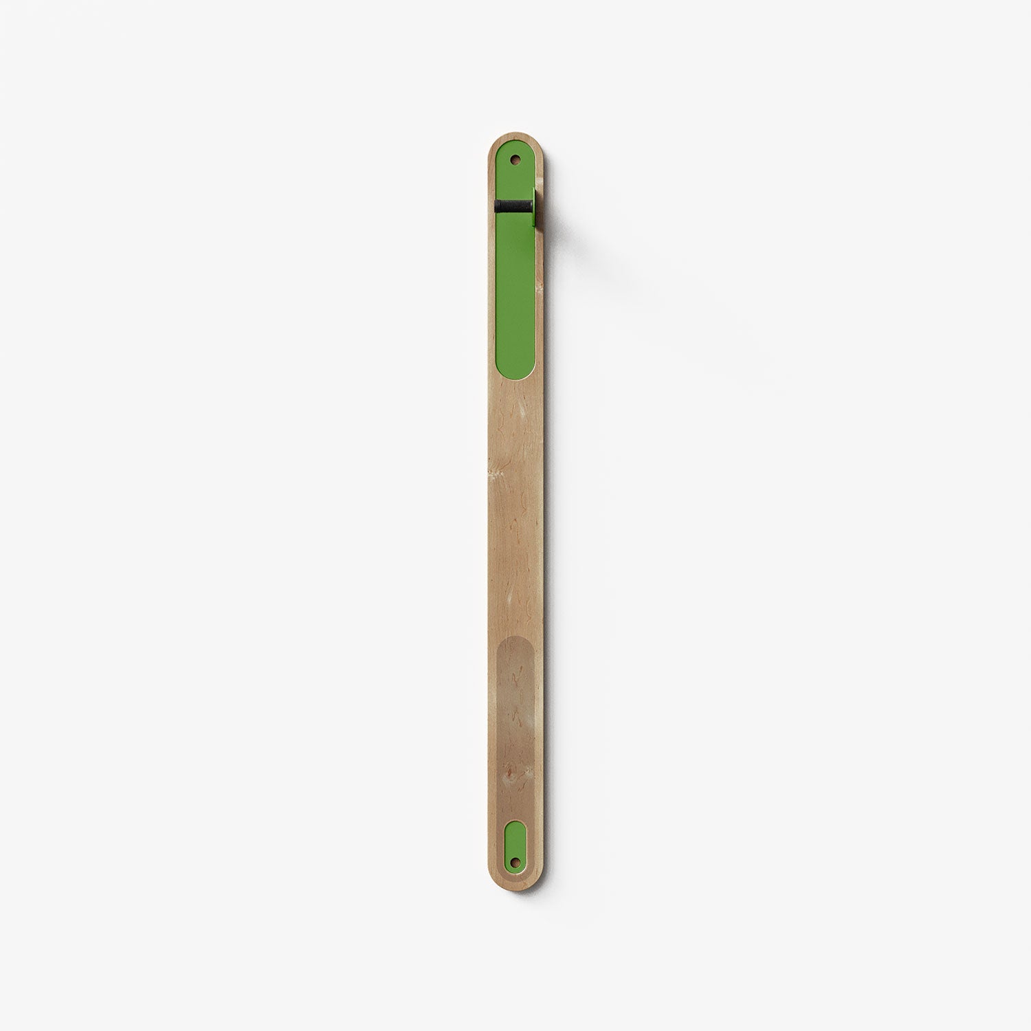 Wallride Vertical Bike Hanger System product image. top portion of product only, against white background. Maple hardwood finish with limewire powder color hardware