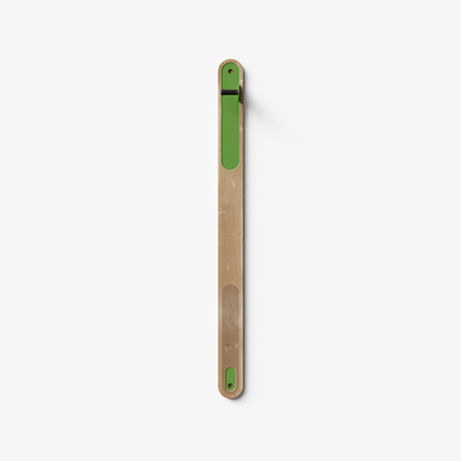 Wallride Vertical Bike Hanger System product image. top portion of product only, against white background. Maple hardwood finish with limewire powder color hardware
