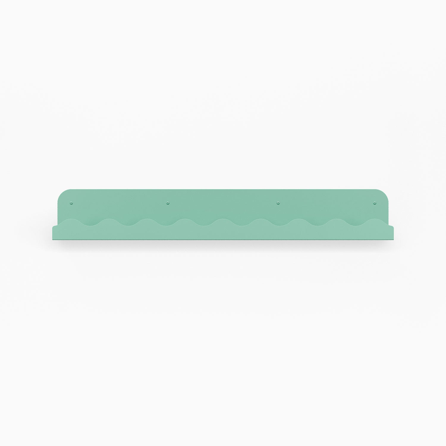 Mini Wave Picture Ledge in aquasocks steel with small wave pattern for sleek floating shelf and wall display organization