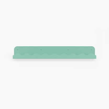 Mini Wave Picture Ledge in aquasocks steel with small wave pattern for sleek floating shelf and wall display organization