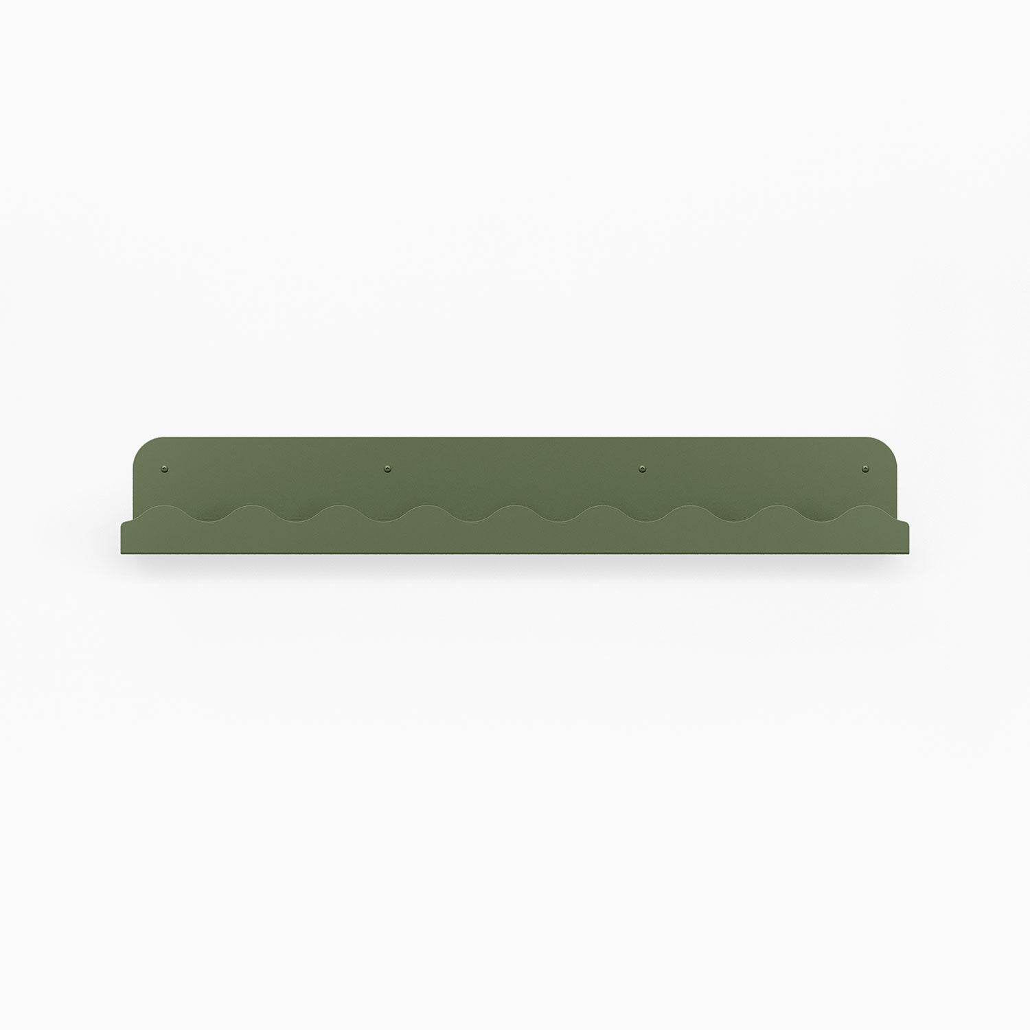 Mini Wave Picture Ledge in olive steel with subtle wave pattern for sleek wall shelf and display organization
