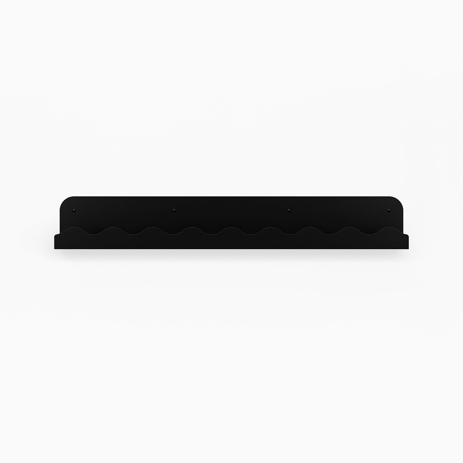 Mini Wave Picture Ledge in black matte steel with subtle wave edge for sleek wall shelf display and organization solutions