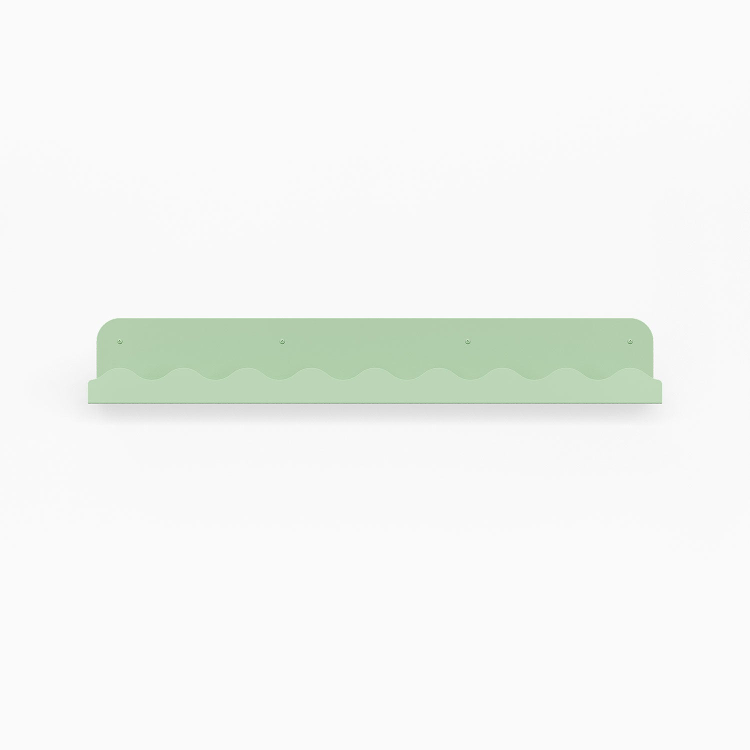 Mini Wave Picture Ledge in minty breath steel with small wave pattern for minimalist wall shelf and display organization