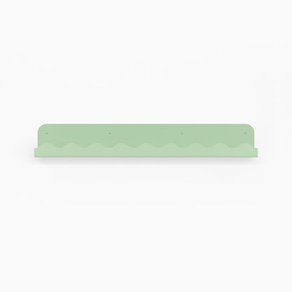 Mini Wave Picture Ledge in minty breath steel with small wave pattern for minimalist wall shelf and display organization