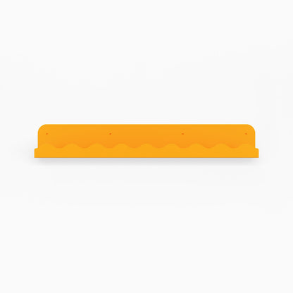 Mini Wave Picture Ledge in bright orange steel with compact wave design for minimalist floating shelf and wall display organization
