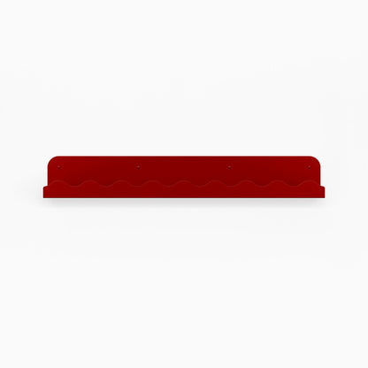 Mini Wave Picture Ledge in deep red steel with wave pattern for functional floating shelf and wall display organization