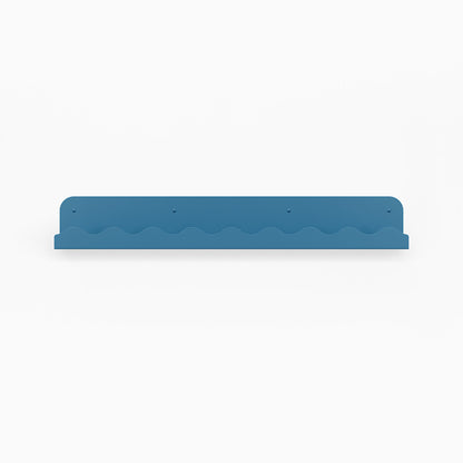 Mini Wave Picture Ledge in steely blue steel featuring a compact wave design for functional wall shelf display and organization