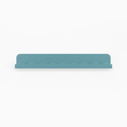Mini Wave Picture Ledge in steely blue steel with compact wave pattern for minimalist floating shelf and wall display organization