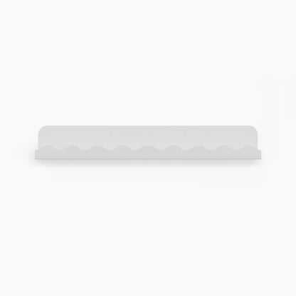 Mini Wave Picture Ledge in white matte steel with mini wave pattern for sleek floating shelf wall display and organization