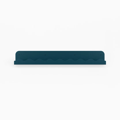 Mini Wave Picture Ledge in steely blue steel with compact wave pattern for sleek wall shelf display and organization