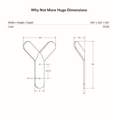 Why Not More Huge Wall Hook technical drawing showing dimensions and load capacity for sturdy wall organization